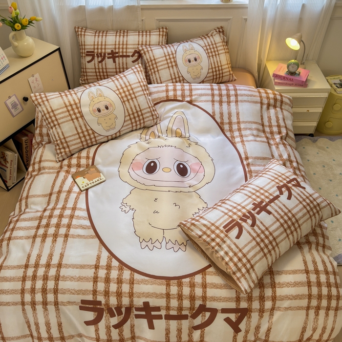 91家纺网 家纺一手货源 找家纺 摩卡（乐趣） 2025新款水洗真丝数码印花卡通兔系列四件套 兔奶糖