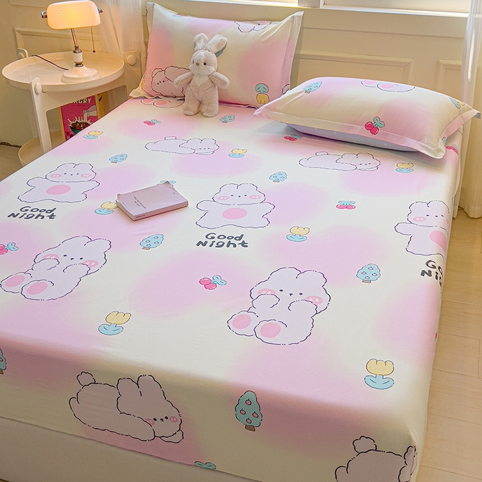 91家纺网 家纺一手货源 找家纺 拾物记 2025新款A类无荧光全喷气全棉12868单床笠 可欣兔