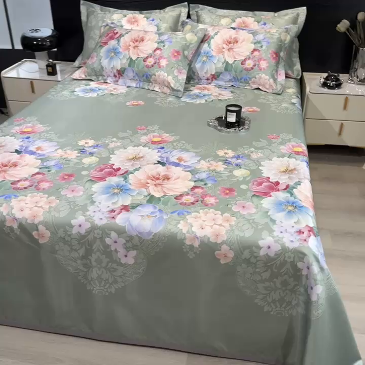 91家纺网 家纺一手货源 找家纺 柏薇 2025新款冰丝床单款凉席三件套系列 繁花