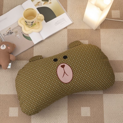 露函家居 2025新款全棉刺绣款布朗熊荞麦枕枕头枕芯 布朗熊-深绿