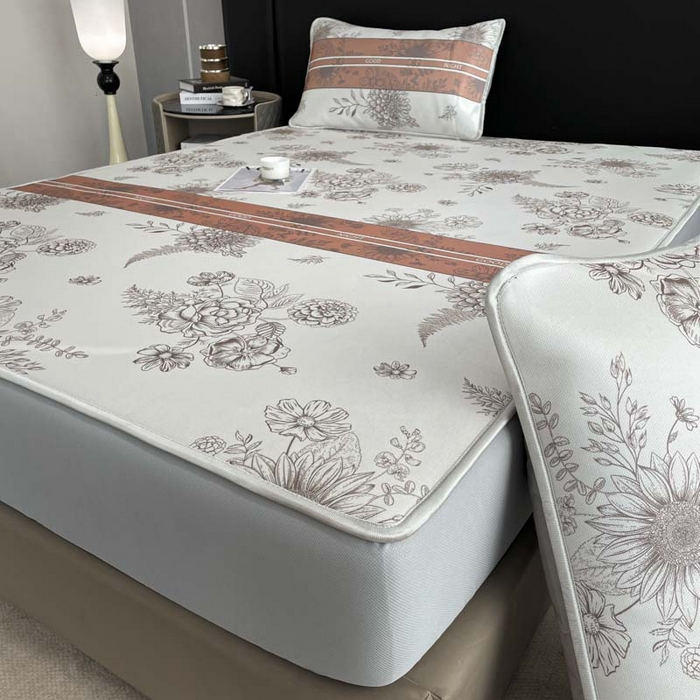 91家纺网 家纺一手货源 找家纺 2025新款印花冰丝凉席反面无纺布 冰丝-床笠款-梦镜