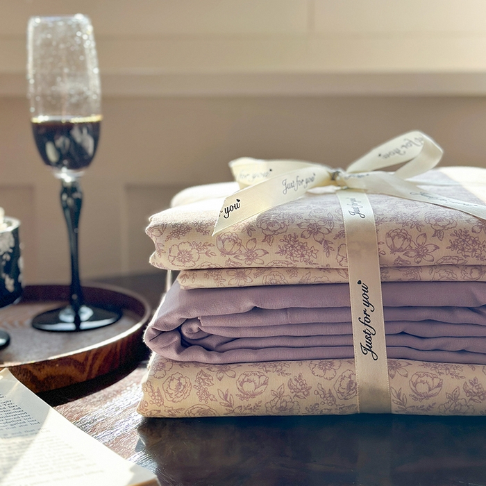 91家纺网 家纺一手货源 找家纺 吉象双层纱叠拍四件套 蔷薇花露-紫