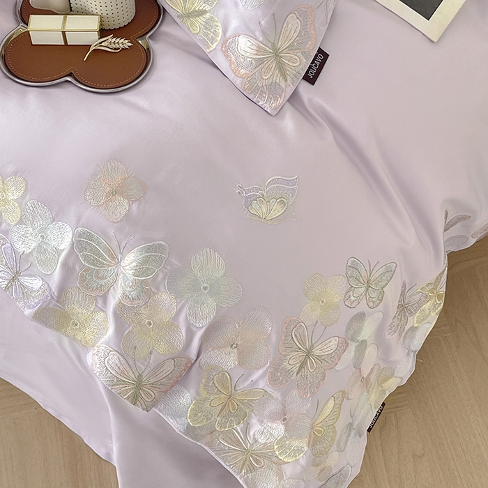 91家纺网 家纺一手货源 找家纺 春夏A类长绒棉夹棉床盖床笠四件套全棉纯棉纯色绗绣四季款保护罩高级感床上用品 茉婉-黛紫