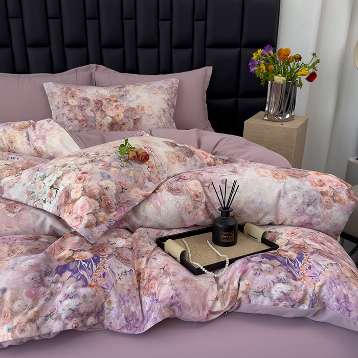 91家纺网 家纺一手货源 找家纺 竹合 2025新款数码印花轻奢凉感四件套 佳人醉-粉