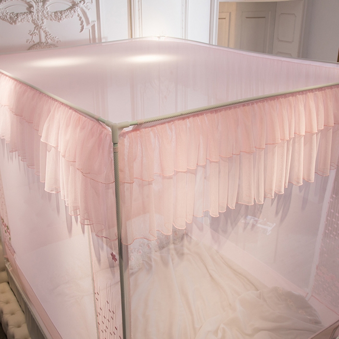 91家纺网 家纺一手货源 找家纺 飞轮海蚊帐 2025新款全底回底蚊帐方顶防摔坐床蚊帐-Z57风格二 嫩粉