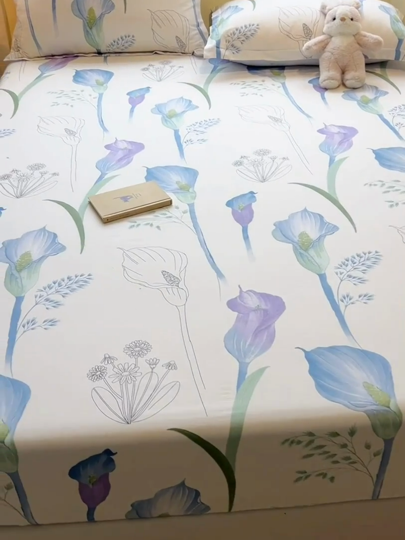 91家纺网 家纺一手货源 找家纺 拾物记 2025新款A类无荧光全喷气全棉12868单床笠 青花