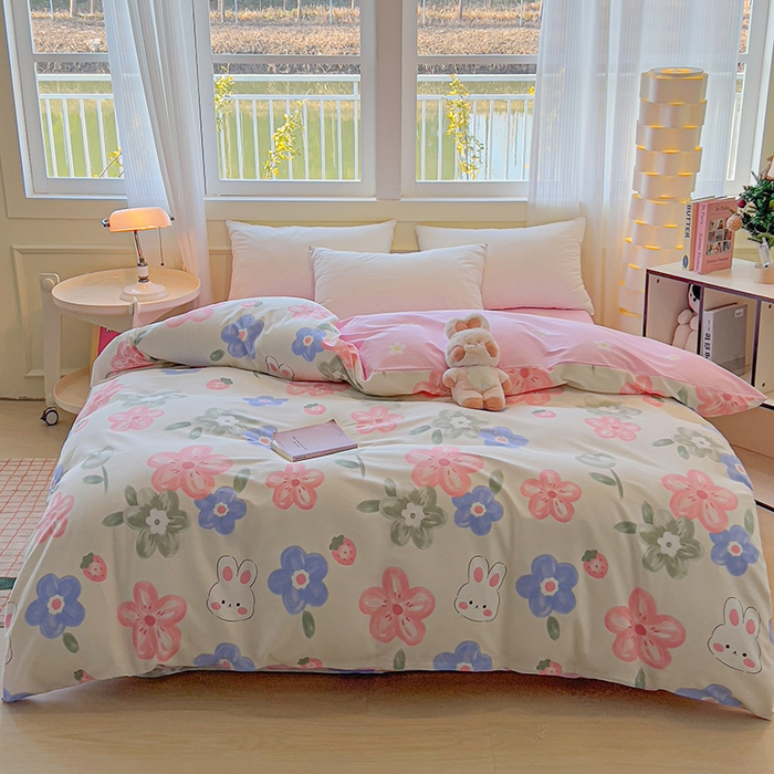 91家纺网 家纺一手货源 找家纺 拾物记 2025新款A类无荧光全喷气全棉12868单被套 花间小兔