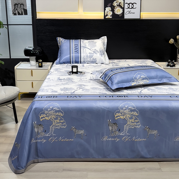 91家纺网 家纺一手货源 找家纺 柏薇 2025新款冰丝床单款凉席三件套系列 梧桐