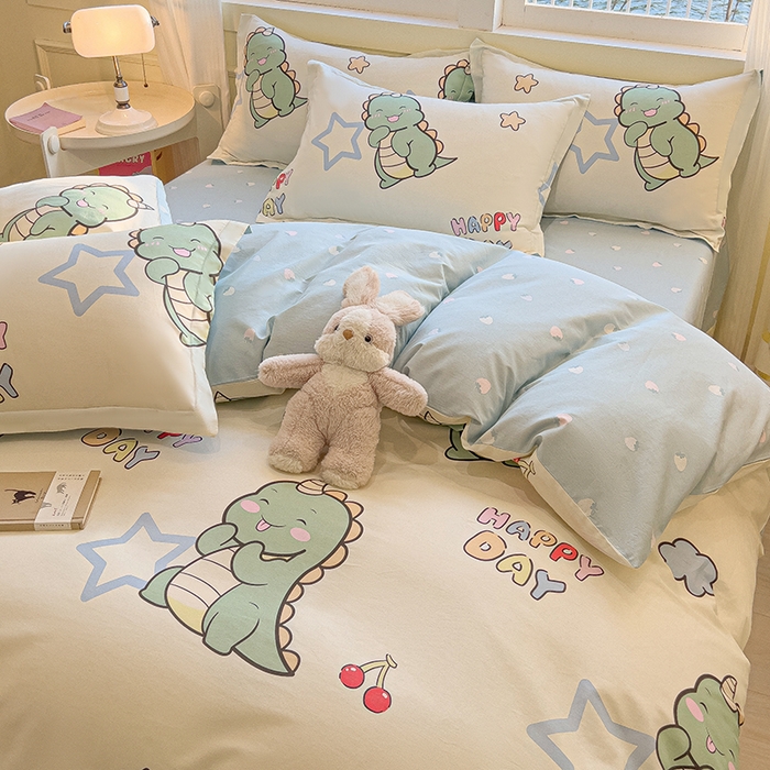 91家纺网 家纺一手货源 找家纺 拾物记 2025新款A类无荧光全喷气全棉12868四件套 恐龙乐园