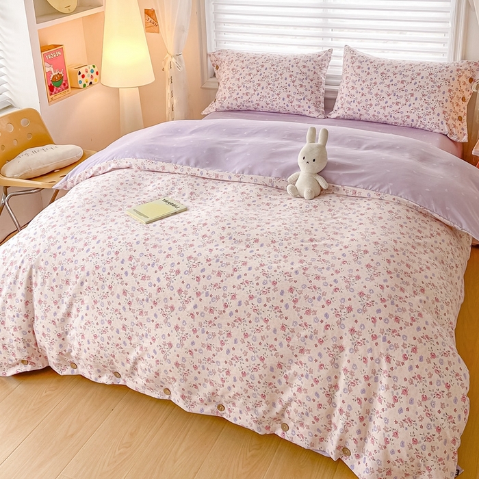 91家纺网 家纺一手货源 找家纺 星窝家纺 2025新款纽扣款水洗棉印花四件套 春屿