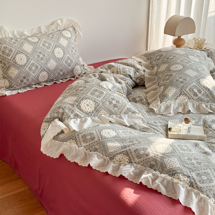 91家纺网 家纺一手货源 找家纺 TT.one 塔塔家居 2025新款全棉双层纱镂空立体花边系列 花边款·南岛日记