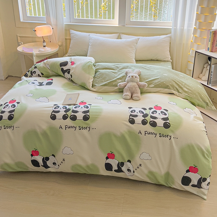 91家纺网 家纺一手货源 找家纺 拾物记 2025新款A类无荧光全喷气全棉12868单被套 熊猫趣事