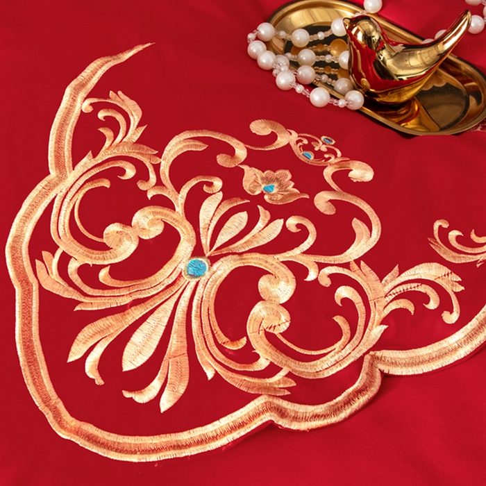 91家纺网 家纺一手货源 找家纺 慕她家纺 慕她婚庆四件套大红色磨毛亲肤棉刺绣结婚工艺款床上用品 盛世庄园 大红