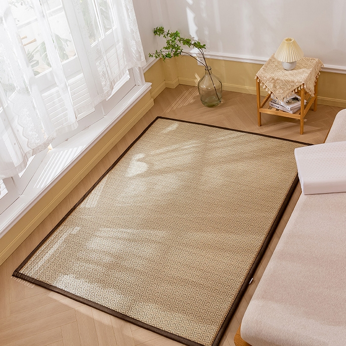 91家纺网 家纺一手货源 找家纺 阿亮家居 2025新款包边工艺凉感冰藤地铺睡垫系列凉席地垫 回字冰藤