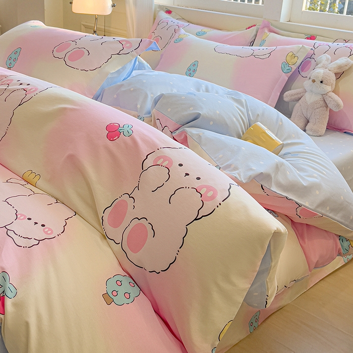 91家纺网 家纺一手货源 找家纺 拾物记 2025新款A类无荧光全喷气全棉12868四件套 可欣兔