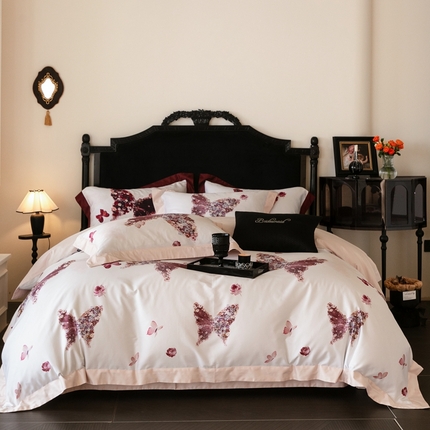 馨蕊家居 2025春夏新品高奢简约活性数码印花系列新品四件套 澜心-蔷薇粉