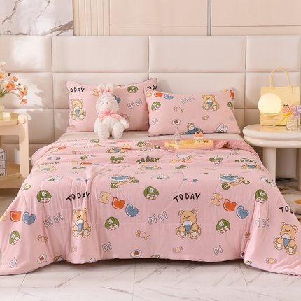 91家纺网 家纺一手货源 找家纺 经年 2025新款A类凉感丝豆豆夏被 幼稚园-粉