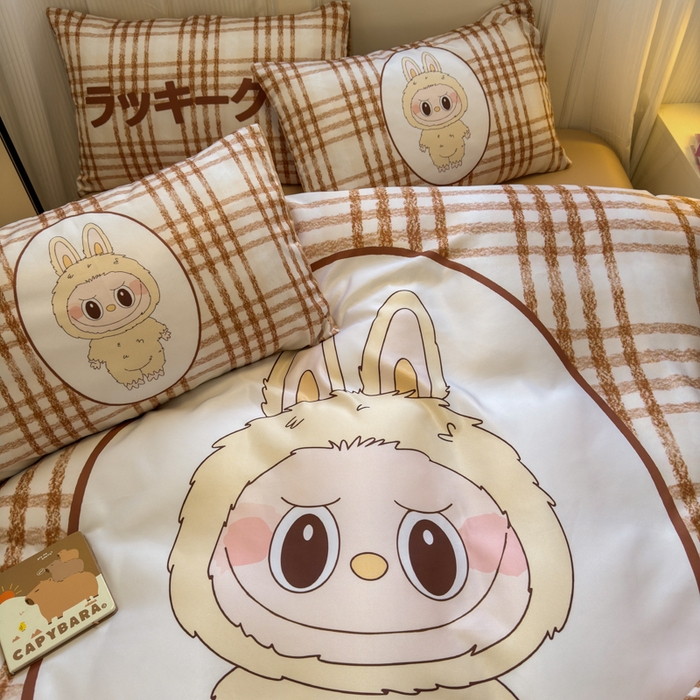 91家纺网 家纺一手货源 找家纺 摩卡（乐趣） 2025新款水洗真丝数码印花卡通兔系列四件套 兔奶糖