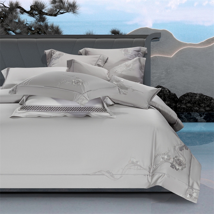 91家纺网 家纺一手货源 找家纺 高大尚婚庆馆 2025新款长绒棉高端绣花四件套-罗曼蒂 罗曼蒂绅士灰