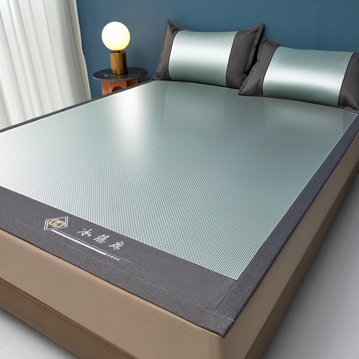 91家纺网 家纺一手货源 找家纺 琪琪阁 2026新款冰藤三明治凉席 星星-水绿