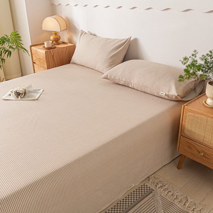 91家纺网 家纺一手货源 找家纺 阿亮家居 2025新款原棉老粗布床单系列 千鸟格-米咖