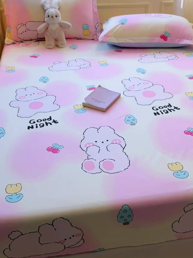 91家纺网 家纺一手货源 找家纺 拾物记 2025新款A类无荧光全喷气全棉12868单床笠 可欣兔