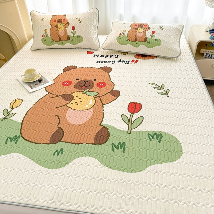 91家纺网 家纺一手货源 找家纺 希廷顿 2025新款大版印花乳胶凉席三件套 卡皮巴拉