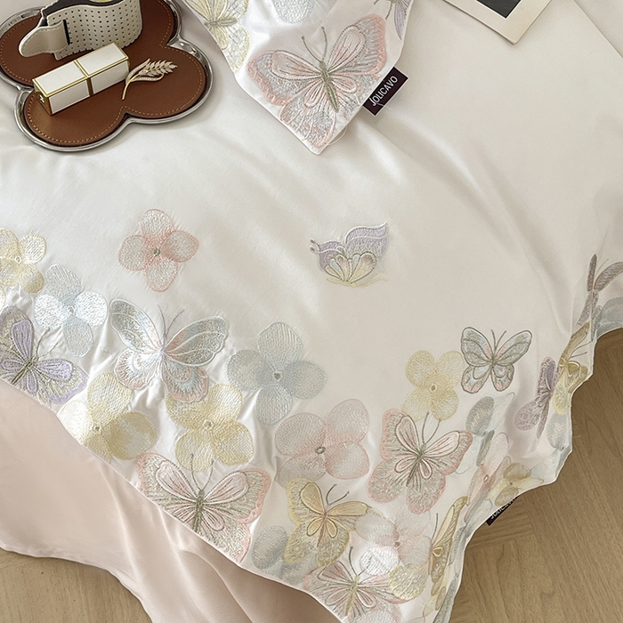 91家纺网 家纺一手货源 找家纺 （总）春夏A类长绒棉夹棉床盖床笠四件套全棉纯棉纯色绗绣四季款保护罩高级感床上用品