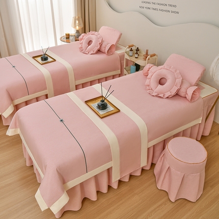 芙怡 2025春夏新款8029款A棉麻B全棉美容床罩四件套-暗香系列 暗香-粉色