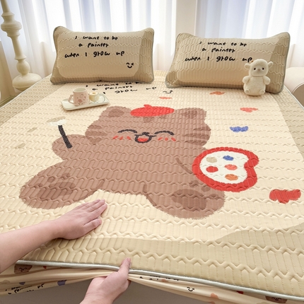 希廷顿 2025新款大版印花乳胶凉席床笠款三件套 猫咪画家
