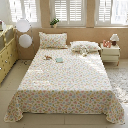 91家纺网 家纺一手货源 找家纺 舒居家纺 2025新款双面全棉酵素砂洗床盖 迷彩花兔