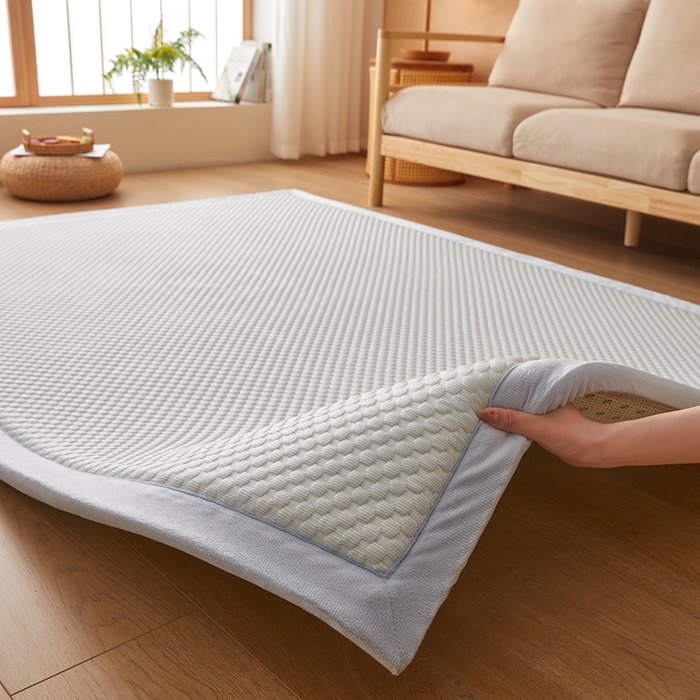 91家纺网 家纺一手货源 找家纺 阿亮家居 2025新款包边工艺凉感冰藤地铺睡垫系列凉席地垫 凉豆豆蓝