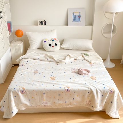 91家纺网 家纺一手货源 找家纺 857家居 2025新款双层针织纱羊羔绒毛毯 动物乐园