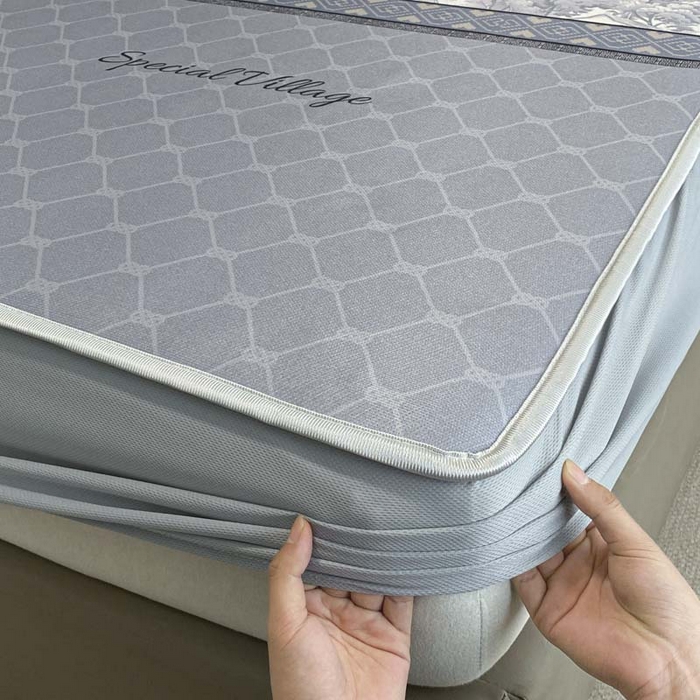 91家纺网 家纺一手货源 找家纺 2025新款印花冰丝凉席反面无纺布 冰丝-床笠款-花海