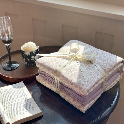 吉象双层纱叠拍四件套 蔷薇花露-紫