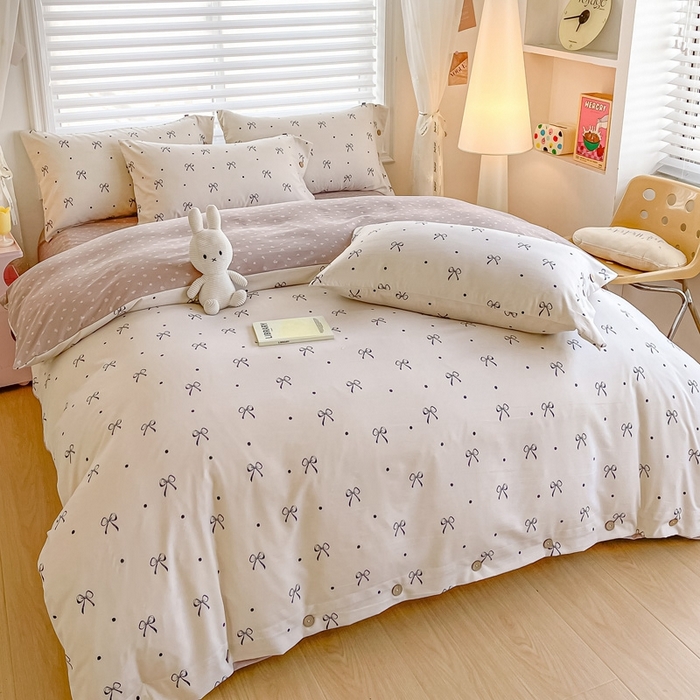 91家纺网 家纺一手货源 找家纺 星窝家纺 2025新款纽扣款水洗棉印花四件套 初昕咖