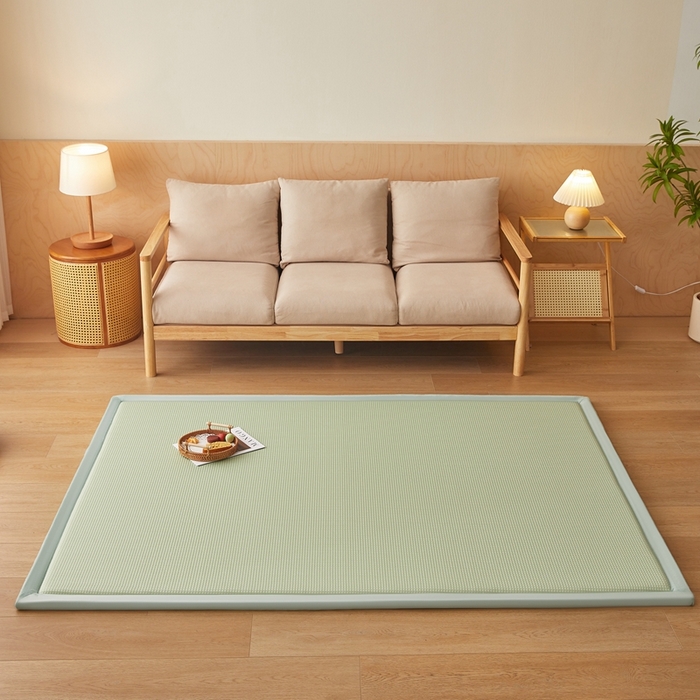 91家纺网 家纺一手货源 找家纺 阿亮家居 2025新款包边工艺凉感冰藤地铺睡垫系列凉席地垫 华夫格绿