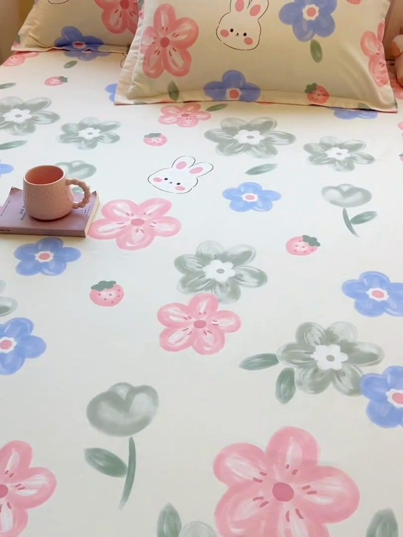 91家纺网 家纺一手货源 找家纺 拾物记 2025新款A类无荧光全喷气全棉12868单床单 花间小兔