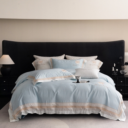 91家纺网 家纺一手货源 找家纺 馨蕊家居 2025春夏新品全棉天丝棉新品四件套 扶摇-北卡蓝