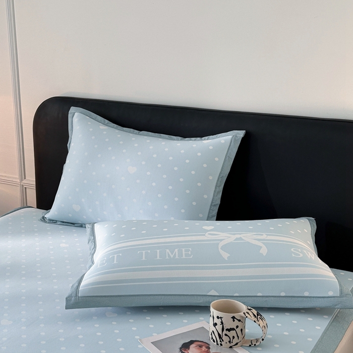 91家纺网 家纺一手货源 找家纺 慕尚家纺 2025春夏新款凉感冰丝提花凉席三件套 爱心圆点