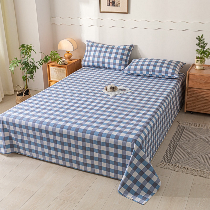 91家纺网 家纺一手货源 找家纺 阿亮家居 2025新款原棉老粗布床单系列 蓝格子