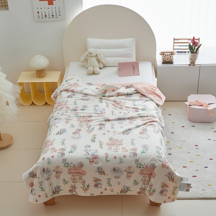 荷马之梦 2025新款A类原创手绘风针织棉凉感大豆儿童夏被 蘑菇下午茶B