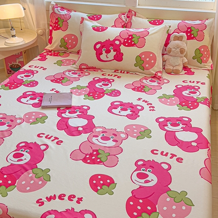 拾物记 2025新款A类无荧光全喷气全棉12868单床单 草莓堆堆熊