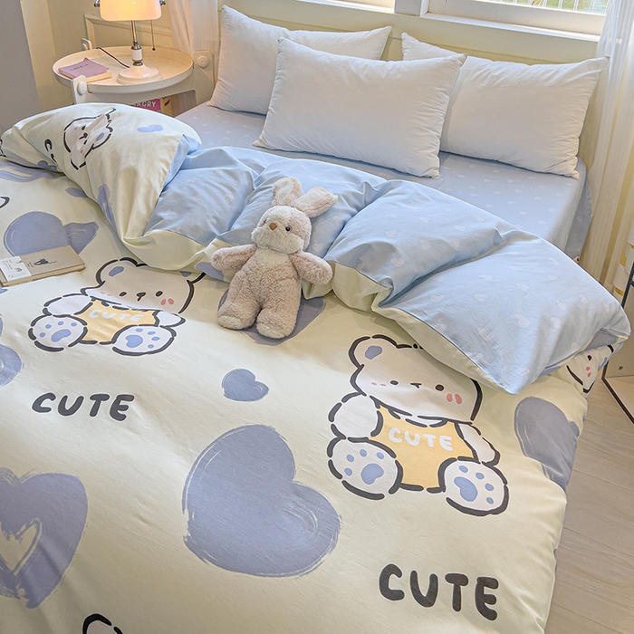 91家纺网 家纺一手货源 找家纺 拾物记 2025新款A类无荧光全喷气全棉12868单被套 爱心熊熊