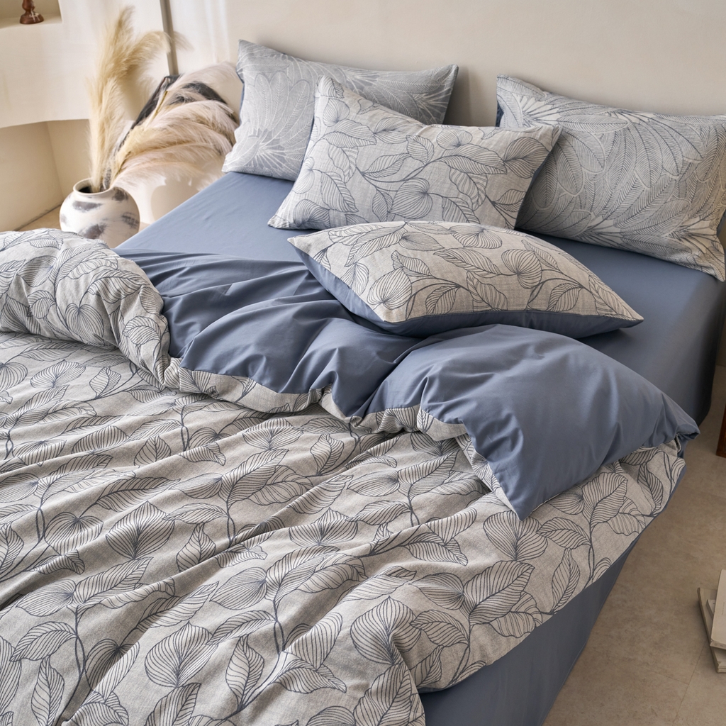 91家纺网 家纺一手货源 找家纺 金丝鸟2025新款全棉纯棉三层纱提花四件套 小叶雨林 兰