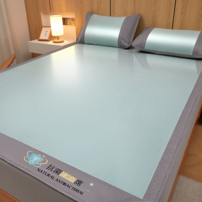 91家纺网 家纺一手货源 找家纺 阿亮家居 2025新款冰藤席凉席三件套包边抗菌刺绣款冰藤凉席 绿色-床笠款