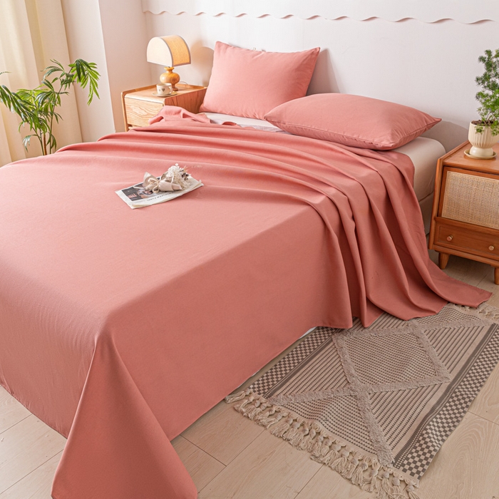 91家纺网 家纺一手货源 找家纺 阿亮家居 2025新款原棉老粗布床单系列 肉桂粉