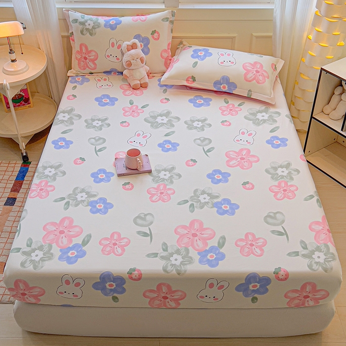 91家纺网 家纺一手货源 找家纺 拾物记 2025新款A类无荧光全喷气全棉12868单床笠 花间小兔