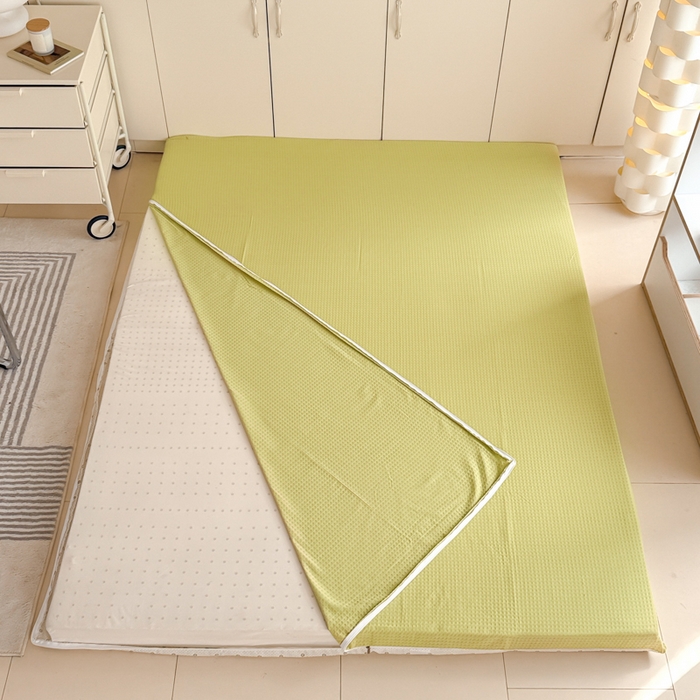 91家纺网 家纺一手货源 找家纺 眠博士 2025新款A类学生床全棉华夫格床垫套 全棉华夫格床垫套 果绿