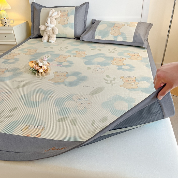 91家纺网 家纺一手货源 找家纺 阿亮家居 2025新款印花冰藤席凉席 萌组合